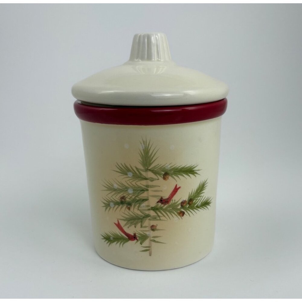Hallmark Ceramic Candle Jar With Lid Cinnamon Scent Christmas Tree Cardinal Desi